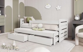 Detská posteľ z masívu borovice TOMÁŠ s prístelkou a šuplíkmi - 200x90 cm - biela