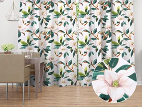 Biante Bavlnený záves Sandra SA-293 Magnólia so zelenými listami na bielom 150x180 cm