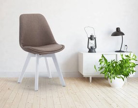 Stolička Borne V2 - látka, drevené nohy biele - Sivo-hnedá (Taupe)