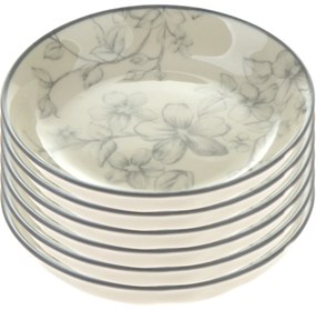 Súprava 6 dezertných tanierov Nežné kvety 10 cm, sivá