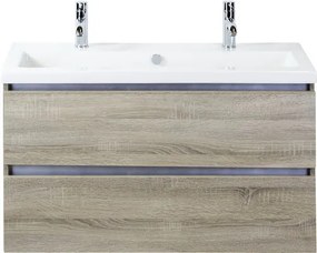 Kúpeľňový nábytkový setVogue 100 cm s keramickým umývadlom 2 otvormi na kohúty dub sivý