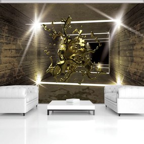 Fototapeta - Explózia zlatej farby v 3D tuneli (254x184 cm)