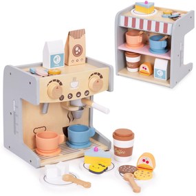 Drevený kávovar pre deti 2 v 1, 26 príslušenstva, ECOTOYS