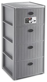 STEFANPLAST Úložný plastový regál Elegance, 4 zásuvky, sivý