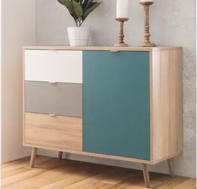 Skrinka Cuba, dub/biela/šedá/petrolejová%