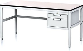 Nastaviteľný dielenský stôl MECHANIC II, 2 zásuvkový box na náradie, 1600x700x745-985 mm, sivá