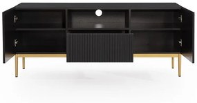 TV stolík Nicole 150 cm s otvorenou policou - čierny mat / zlaté nožičky