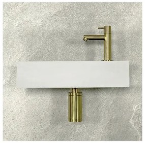 Umývadielko Ravo betón matná zlatá farba 38,5x18,5x9 cm umývadlová batéria 2