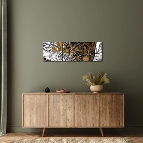 Obraz - Leopard medzi kvetmi (s hodinami) (90x30 cm)