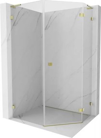 Mexen Lunar, L pravý výklopný päťuholníkový sprchový kút 80 x 100 cm, 8mm číre sklo, zlatý profil, 831L-080P-100L-50-00-P