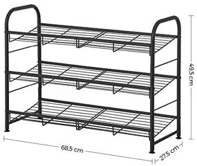 Botník s 3 policami, stohovateľný, čierny, 49,5x68,5x27,5cm