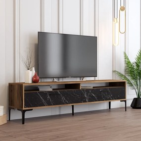 TV stolík/skrinka Irma 2 (orech + čierny mramor). Akcia -18%. Vlastná spoľahlivá doprava až k Vám domov. 1088904