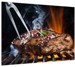 Sklenený obraz steaku na grile (70x50 cm)