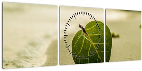 Obraz listu v piesku (s hodinami) (90x30 cm)