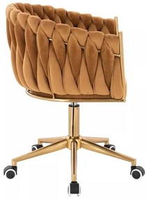 LuxuryForm DESIGN Kreslo NORDEN VELUR na zlatej podstave s kolieskami - medové