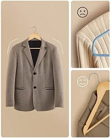 Drevené vešiaky, sada 10 kusov, ramienka, prírodná farba