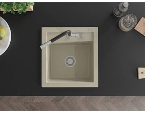 Mexen Vito, 1-komorový granitový drez 490x520x210 mm a drezová batéria Flora, béžová, 6503-69-670401-07