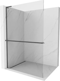 Mexen Kioto+ L, sprchová zástena Walk-In s poličkou a vešiakom 80 x 200 cm, 8mm číre sklo, grafitový profil, 800-080-123-66-00
