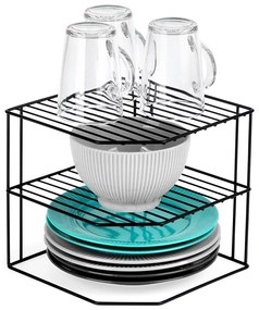 VILDE Prídavná polica, 3-poschodová, rohová, čierny kov 22 x 22 x 21 cm