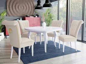 Stôl Julia FI 100 so 4 stoličkami ST65, Farby: biela, Farby: zlatý, Farby:: biely lesk, Potah: Magic Velvet 2250