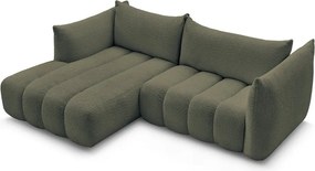 Zelená rohová pohovka z textílie buklé (ľavý roh/s leňoškou) Azra – Bobochic Paris