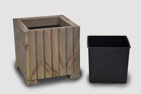 Štvorcový drevený truhlík s plastovou vložkou - sivý, 25x25x25