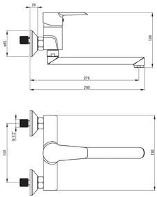 Deante Corio, nástenná drezová batéria 150mm s otočným ramenom 27cm, chrómová, BFC_080M