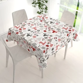 Biante Bavlnený štvorcový obrus Sandra SA-541 Sivo-červené vianočné motívy na bielom 80x80 cm