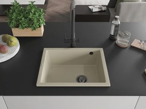 Mexen Pedro, granitový drez 560x460x200 mm, 1-komorový, béžová s čiernym sifónom, 6508561000-69-B