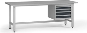 Výškovo nastaviteľný dielenský stôl G5, 2100 x 750 x 800-1000 mm, 1x kontajner, 4 zásuvky, grafit