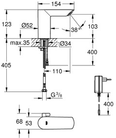 GROHE 36453000 - Infračervená elektronická umývadlová batéria BAU COSMOPOLITAN E 123 mm chróm
