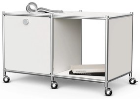 Kovový nočný stolík »CN3« s 1 výklopným priečinkom a kolieskami, biely