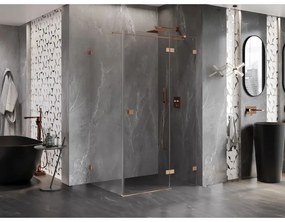 Mexen Lunar T, výklopný pravý sprchový kút 115 x 100 cm, 8mm číre sklo, profil medená matná, 834T-115-100-65-00-P
