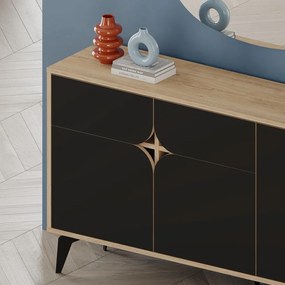 Nízka komoda v dekore duba v čierno-prírodnej farbe 140x79 cm Nola – Marckeric