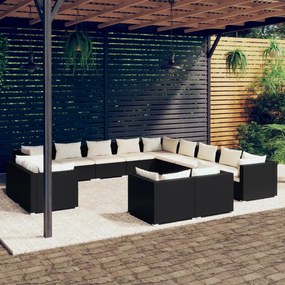 13-dielna záhradná sedacia súprava s vankúšmi polyratan čierna 3102903