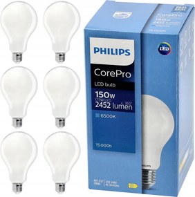 6x LED žiarovka E27 PHILIPS 17,5W 2452lm studená farba 6500k prémiová