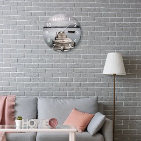 Okrúhle sklenené hodiny 30 cm s motívom dreveného mosta