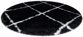 Koberec FLUFFY kruh shaggy kratka, trellis - antracit / biely