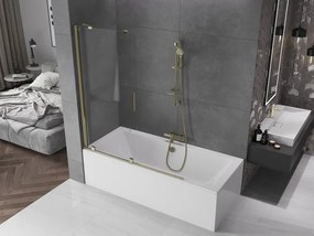 Mexen Velar, 2-krídlová posuvná vaňová zástena 140 x 150 cm, 8mm číre sklo, zlatý lesklý profil, 896-140-000-01-50