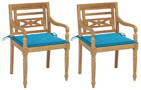Batavia stoličky 2 ks s modrými vankúšmi tíkový masív 3062131