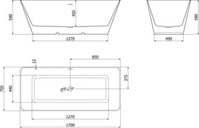Mexen Velo Slim, voľne stojaca vaňa 170 × 75 cm, biela lesklá, zlatý lesklý prepad, 52811707500-50