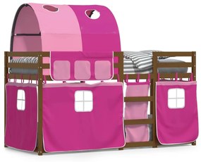 Poschodová posteľ so závesmi ružová 90x200 cm masívna borovica 3283957