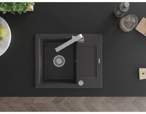 Mexen Enzo, granitový drez 576x465x174 mm, 1-komorový a chrómová batéria Rita, čierna škvrnitá, 6506-76-670300-00