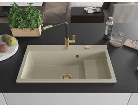 Mexen Omar, 1-komorový granitový drez 800x480x210 mm, béžový, zlatý sifón, 6520801005-69-G