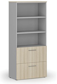 Skriňa so zásuvkami pre závesné zložky PRIMO GRAY, 800 x 420 x 1781 mm, sivá/dub prírodný
