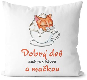 Vankúš Dobrý deň začína s mačkou (Velikost: 55 x 55 cm)