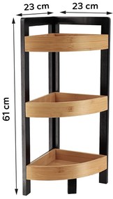 Polička do kúpeľne Black Bamboo 3, čierna/s drevenými prvkami