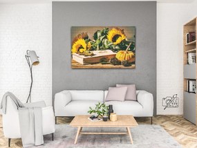 Gario Diamantové maľovanie Tekvica a slnečnica Rozmery: 80 x 60 cm, Rámovanie: Iba zrolované plátno, Diamanty: Okrúhle
