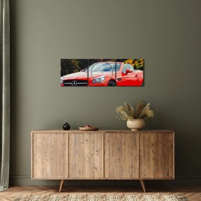 Obraz - červený Mercedes (s hodinami) (90x30 cm)