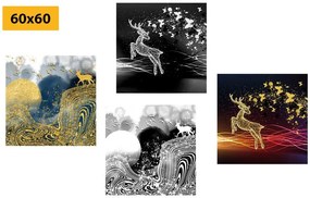 Set obrazov rozprávkové jelene v abstraktnom prevedení - 4x 40x40